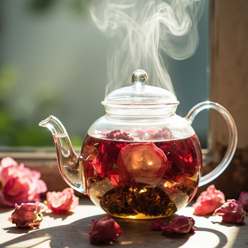 Rose tea with petals
